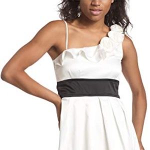 🆕 White Satin Dress with Black Bow & Rose Detail